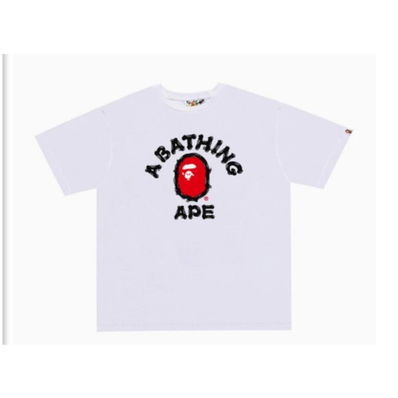 White BAPE "A BATHING APE" Brushstroke College Logo T-Shirt